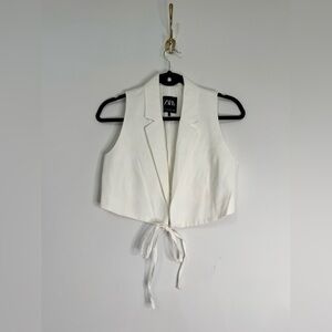 Women’s Zara Cropped Wrap Tie Up Summer Viscose and Linen Blend Tailored Vest